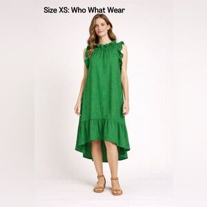 Who What Wear Green Polka Dot High Low Ruffle Dress XS